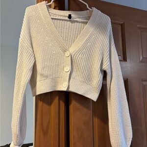 H&M Cream Cropped V-Neck Button Cardigan
